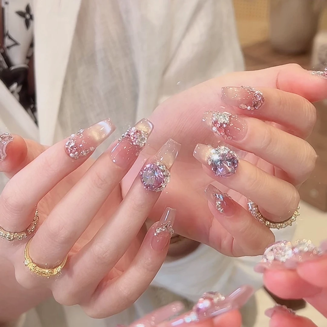 茉哉III【琉璃紫露】纯手工定制满钻美甲拆卸穿戴甲A3855