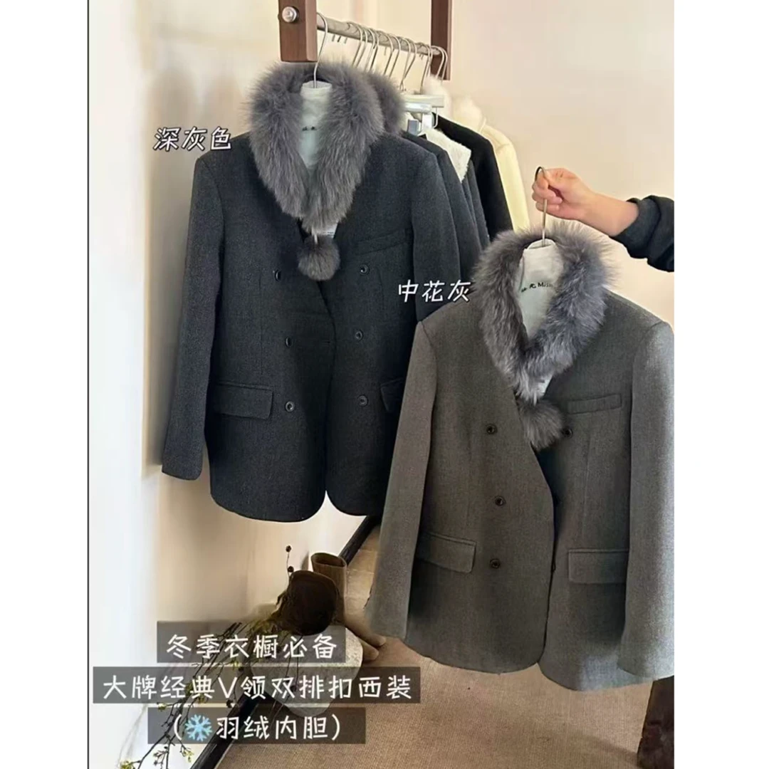 【蜜爷家】秋冬v领双排扣羽绒西装外套60590#