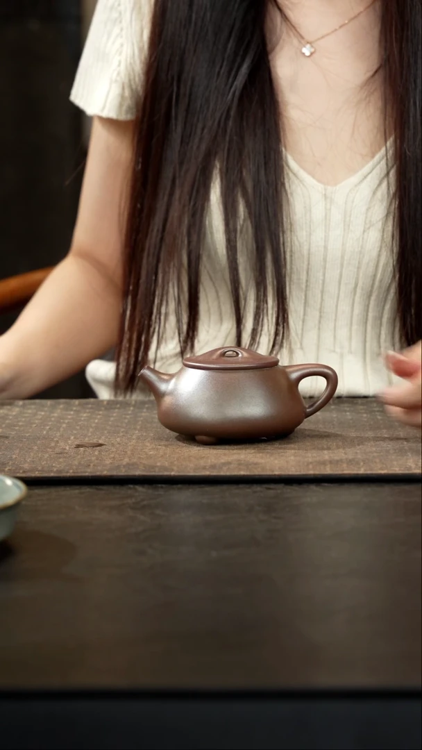 茶壶紫砂小*柴烧底槽青满瓢光素200cc