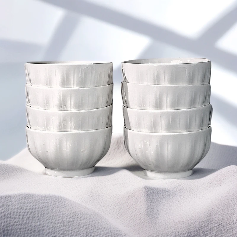 【陶园春】纯白新骨瓷金瓜10个装4.5英寸家用简约Ins风餐具米饭碗