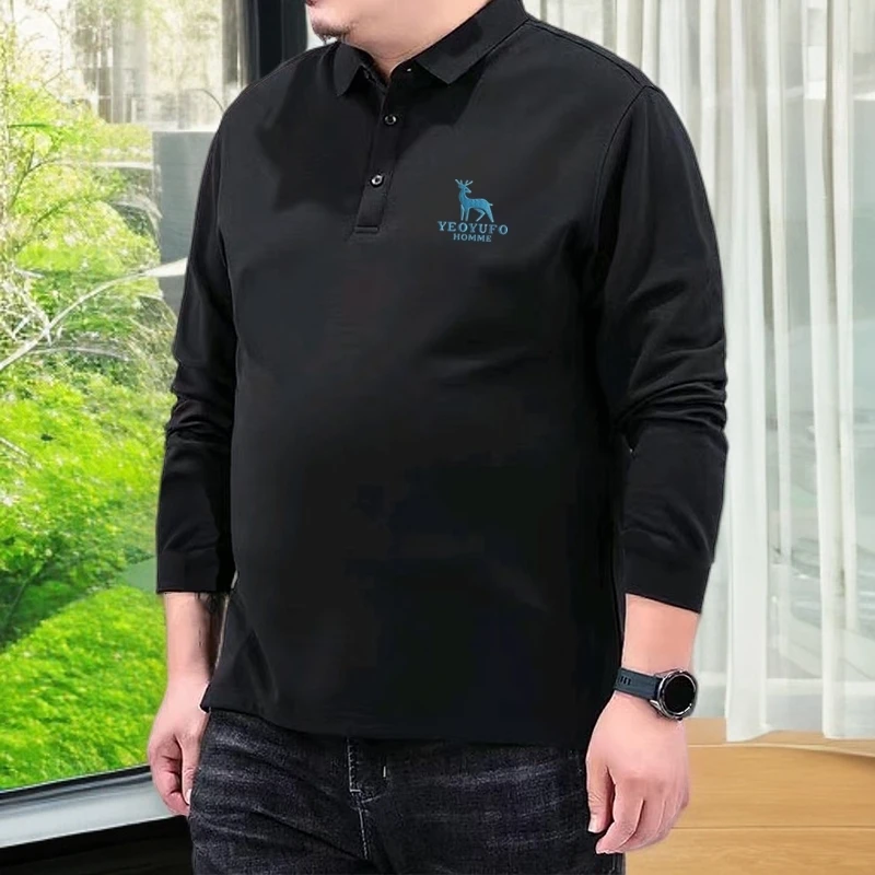 胖子加肥加大码Polo衫纯色春秋季翻领上衣长袖打底衫中老年爸爸装