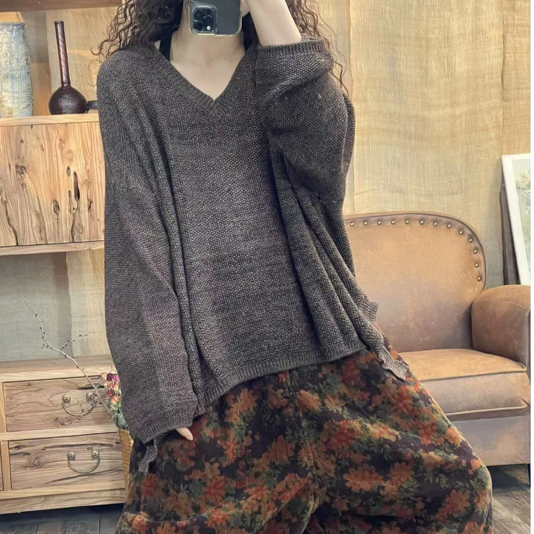 BYJ 25002秋季花线炒色做旧V领女装休闲针织衫(长54胸围160)