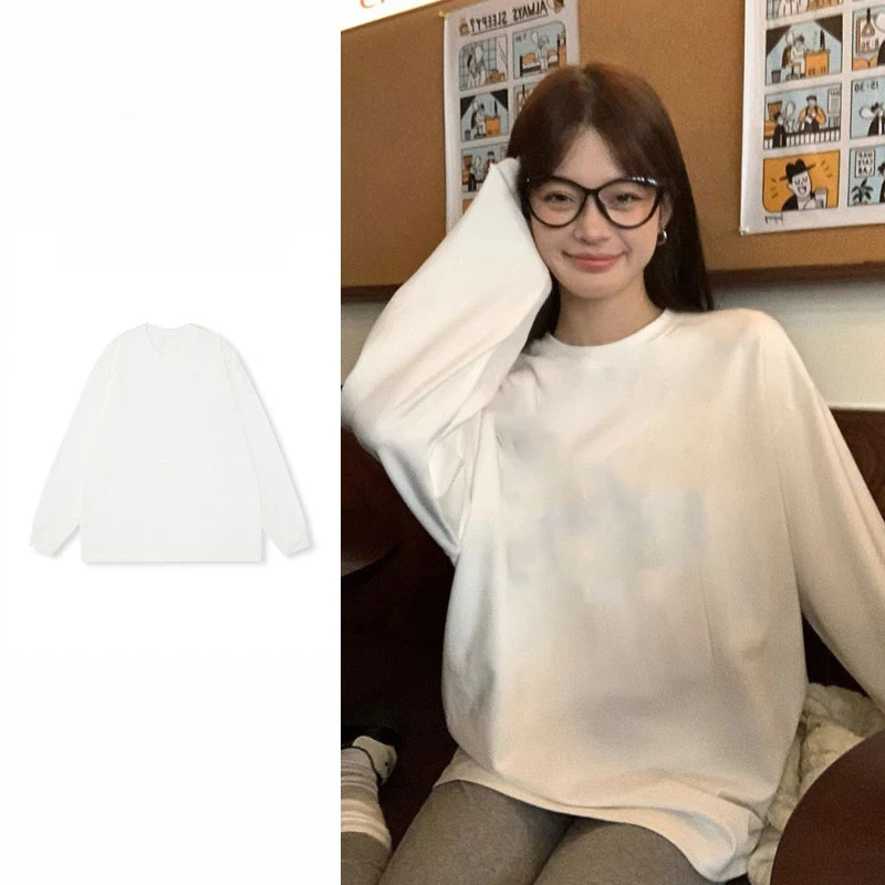 早秋长袖内搭打底衫纯棉t恤女纯色休闲百搭情侣上衣ins春秋