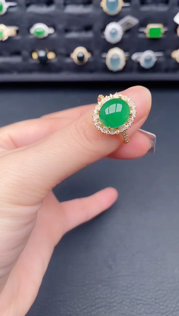 银S925镶嵌戒指翡翠天然a货翡翠465