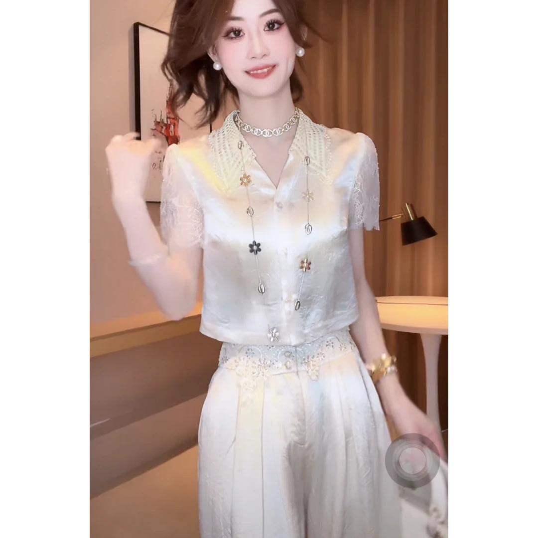 新中式国风短袖t恤女2025年夏季新款镂空洋气百搭修身短款小上衣