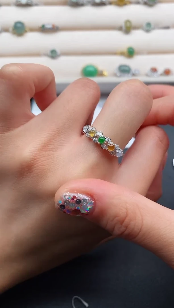 银S925镶嵌戒指翡翠22222222+10