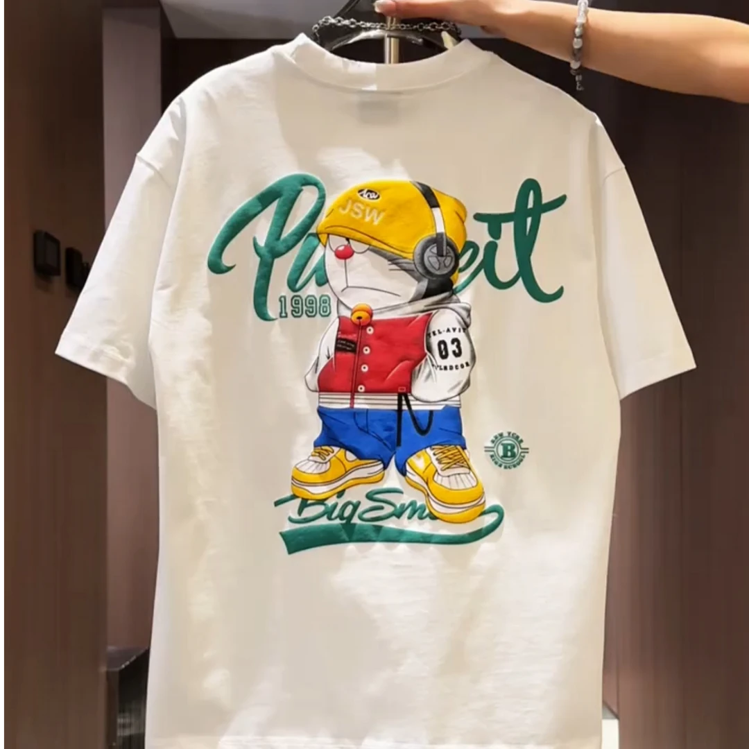 2025夏季新款爆款纯棉潮流时尚卡通个性印花休闲痞帅男士短袖t恤