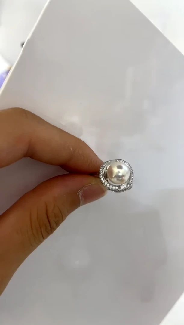 银S925镶嵌戒指海水珍珠8-9
