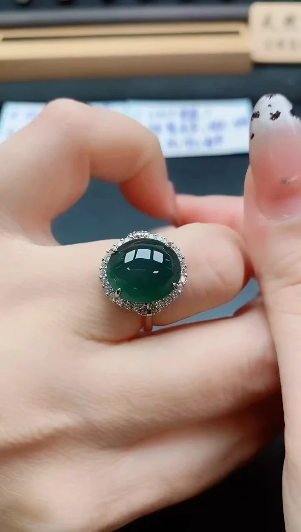 银S925镶嵌戒指翡翠1