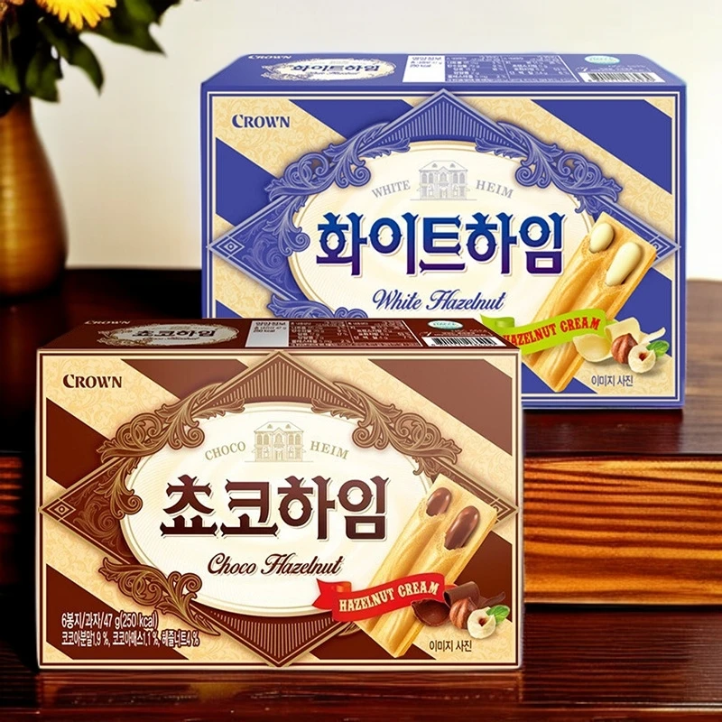 韩国进口crown克丽安奶油巧克力榛子威化饼干47g榛子瓦夫休闲零食