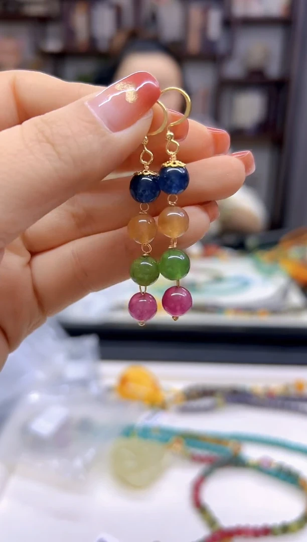 【闪购商品】碧玺耳饰14K金镶嵌耳坠E58