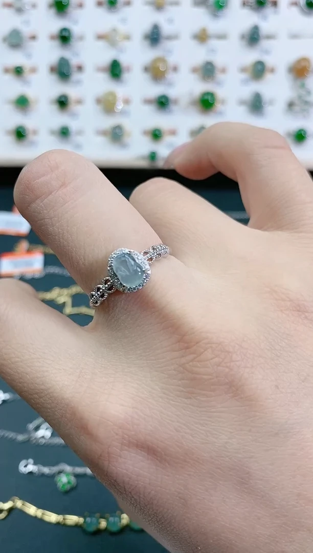 翡翠戒指银S925镶嵌天然翡翠