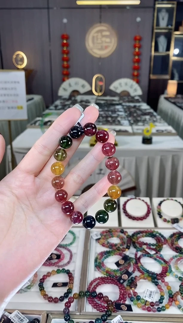 未镶嵌老矿碧玺色标彩虹单圈手串11mm+碧玺dan多样性发货一条