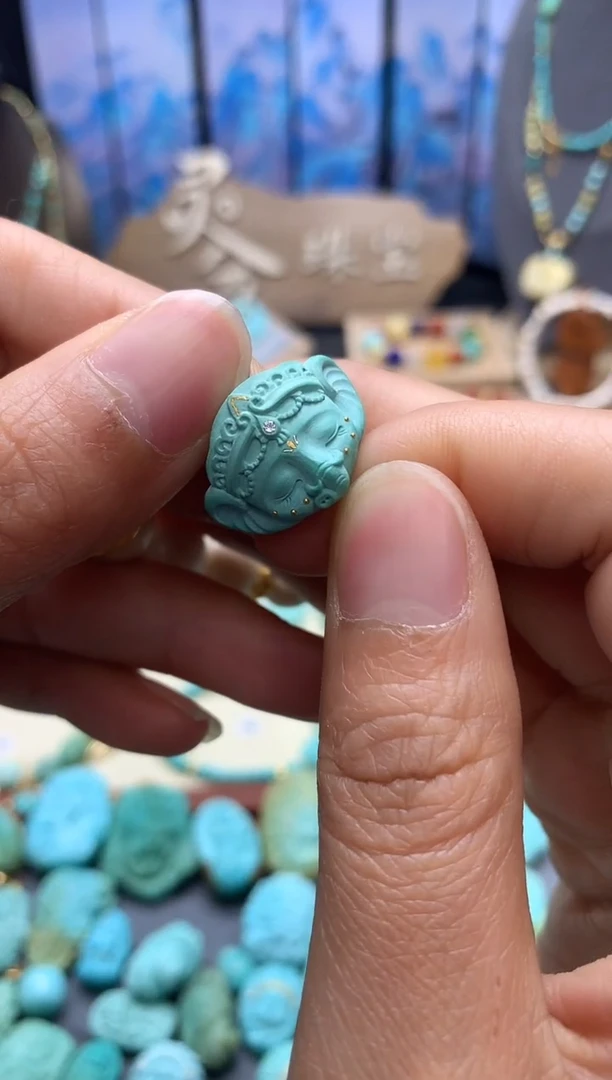 绿松石未镶嵌挂件高瓷精工象首