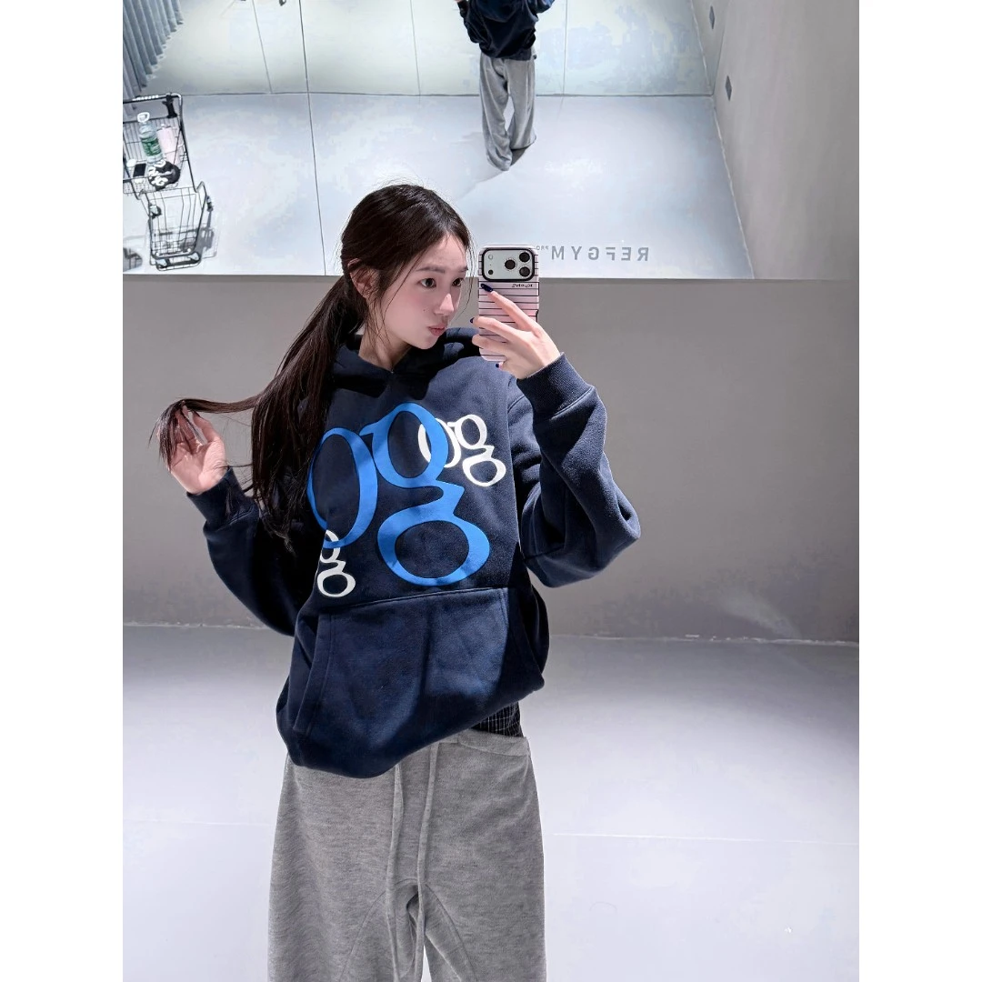 YWBY美式休闲厚款保暖连帽卫衣男女复古潮牌设计感宽松显瘦外套