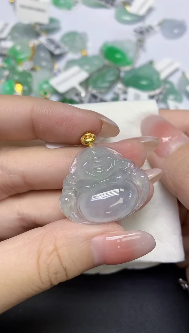 颈饰18K金镶嵌翡翠天然缅甸翡翠A货百元以上9元证书费自理