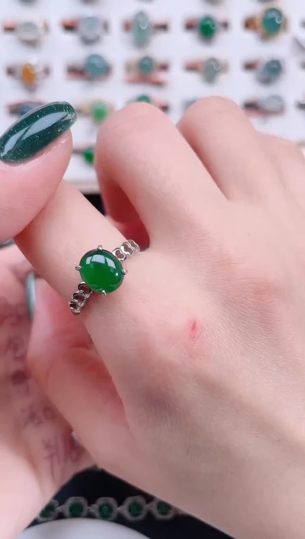银S925镶嵌戒指翡翠天然翡翠