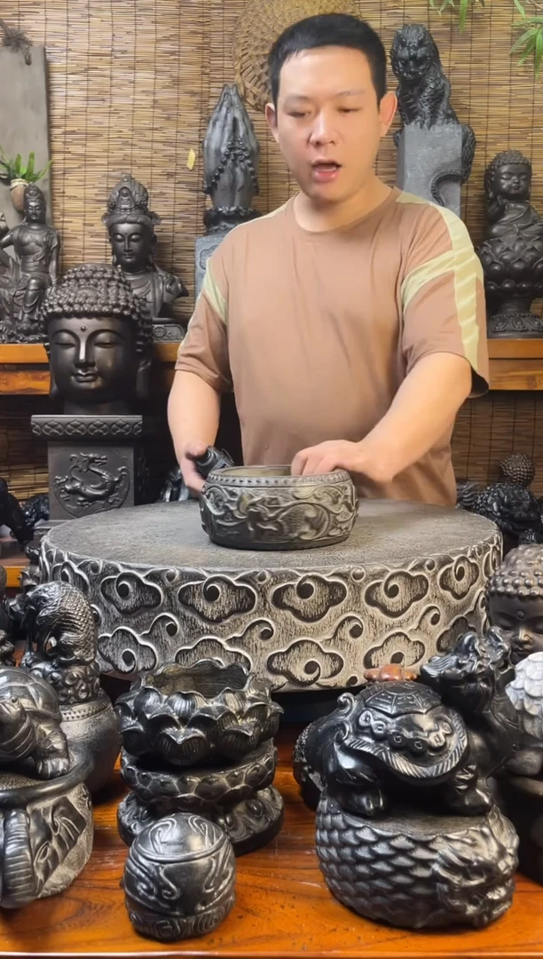 石材19蝉之怜石盆天然青石雕刻