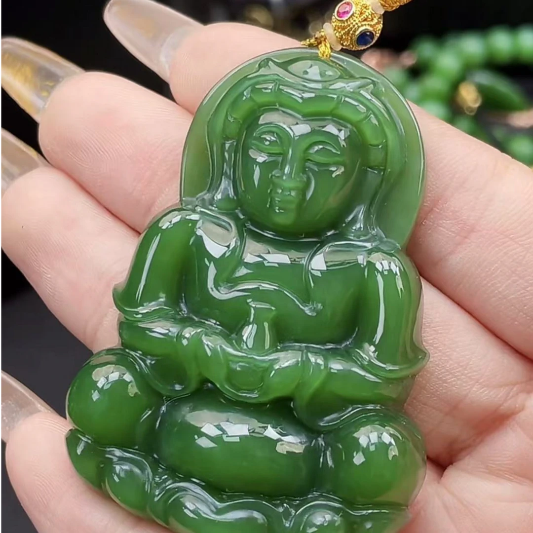 【年终大促】18k和田玉3观音吊坠丨天然玉石丨多样性发一G165