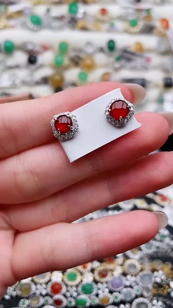 银S925镶嵌翡翠耳饰158