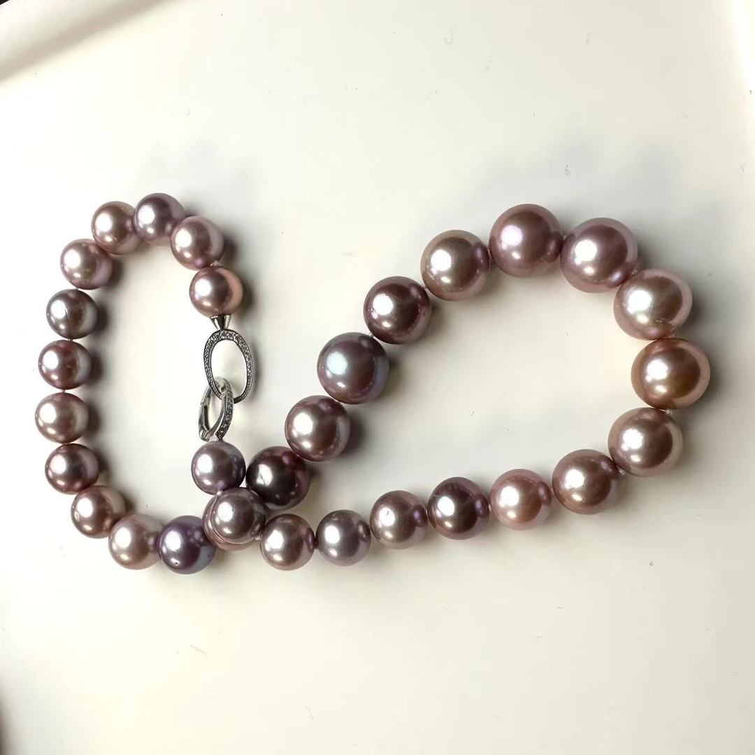 【三生专享】S925银淡水有核12-15mm紫珠项链/时尚百搭款