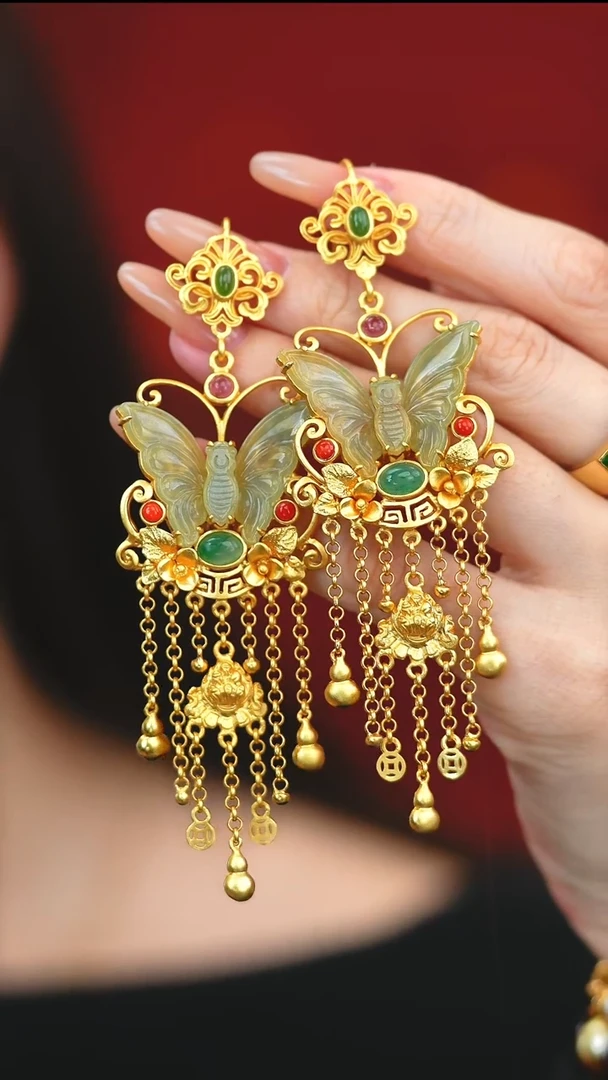 银S925镶嵌翡翠耳饰新款