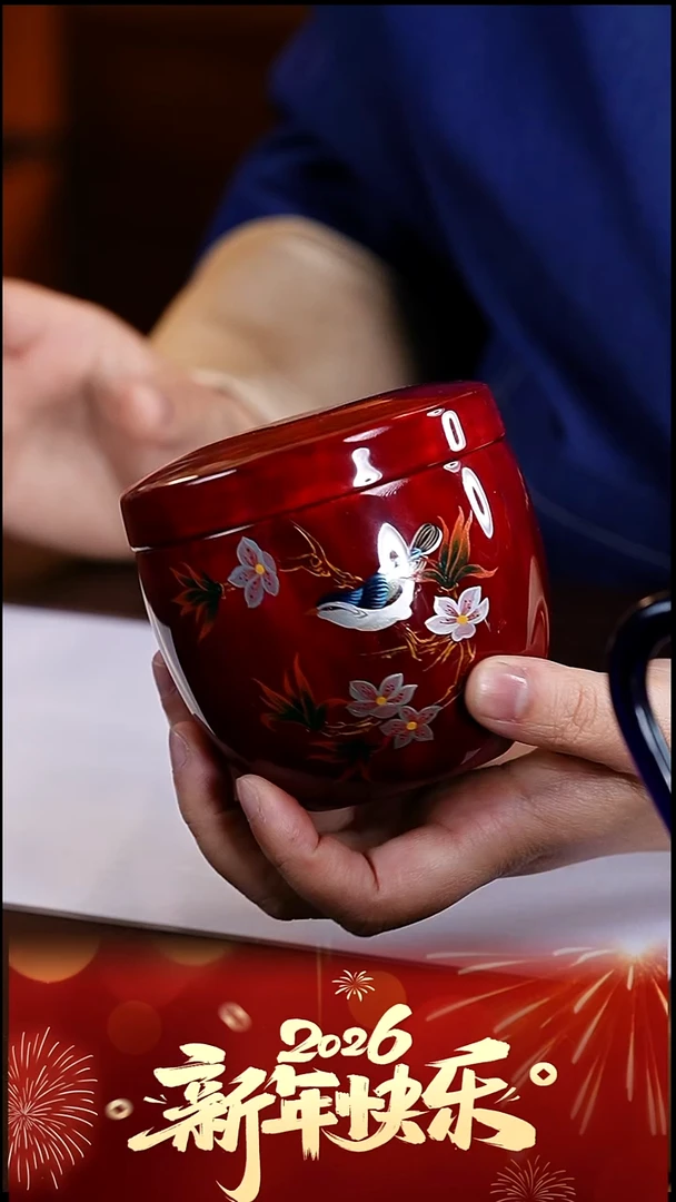 茶壶紫砂侬**燕大漆红色全漆茶叶罐