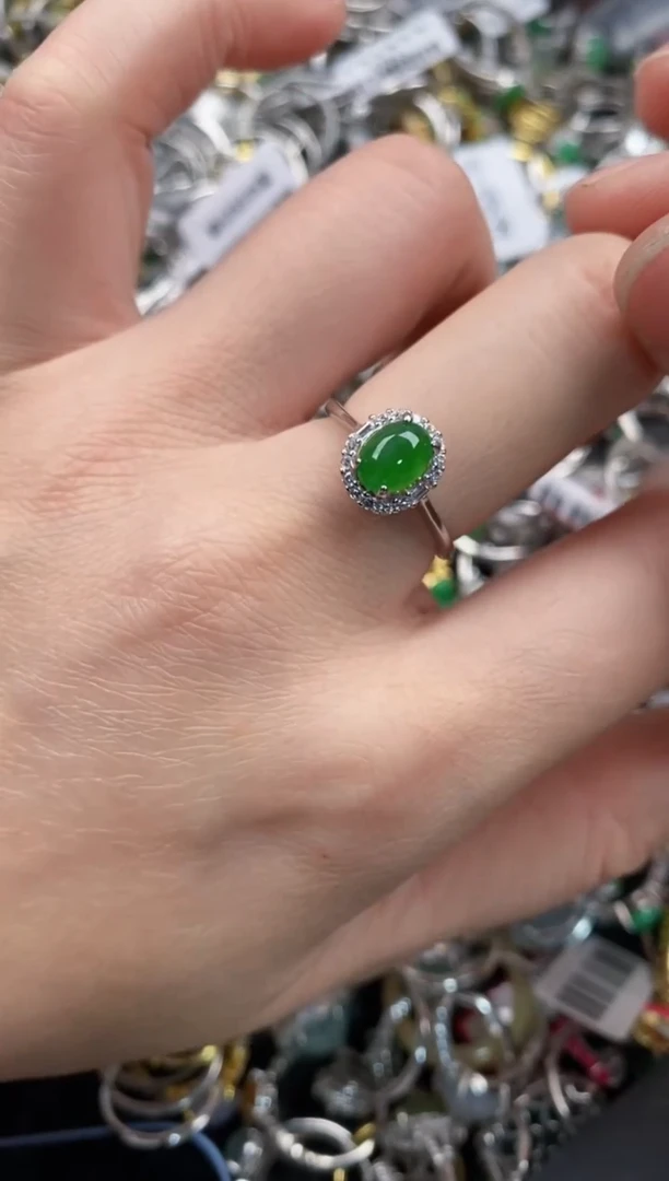 银S925镶嵌戒指翡翠10   6