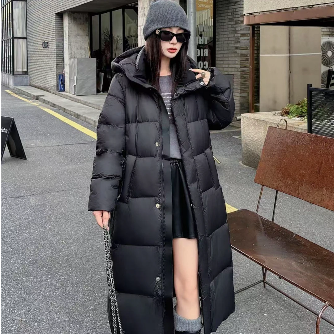 2024黑钻情侣款冬季气质防风保暖休闲长款连帽保暖加厚羽绒服