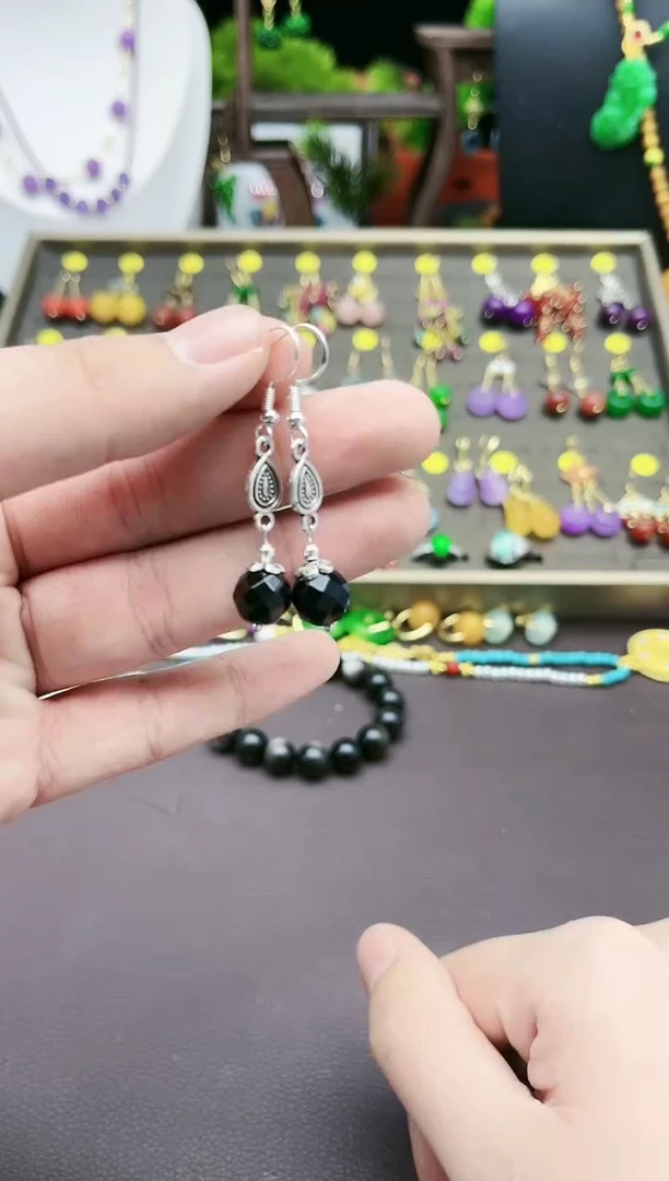 【闪购商品】黑曜岩耳饰银S925镶嵌104000