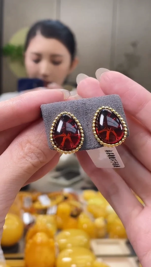 裸石琥珀银S925镶嵌J108