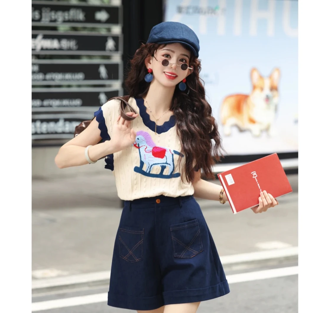 时尚百搭宽松时尚休闲百搭圆领短袖条纹T恤 洋气短袖上衣针织5212