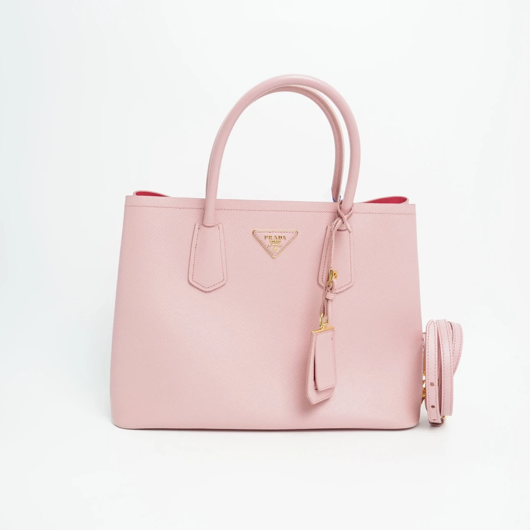 95新 Prada/普拉达 普拉达托特包中号粉色压纹牛皮/肩带/DS014122