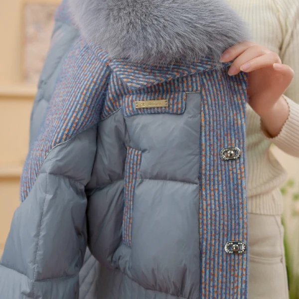 XA-2025新款莫兰迪缤纷灰高级大毛领保暖羽绒服