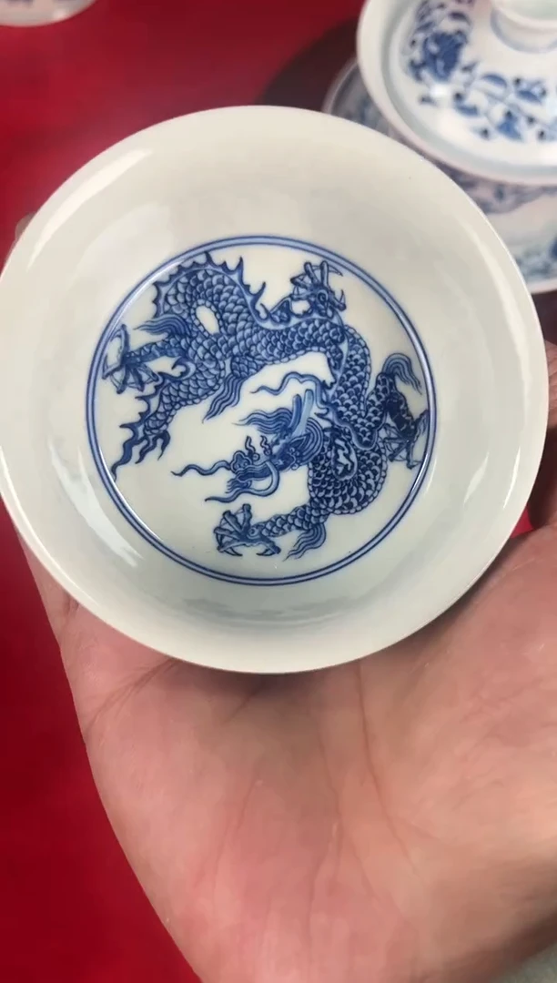 【闪购商品】027小王严选青花祥龙带内绘马蹄撇口杯