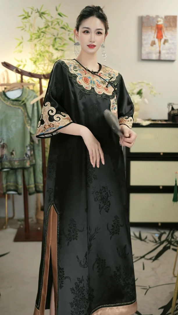 代佳莉国风2025夏季新款中国风大码复古轻奢新中式裙（2732）