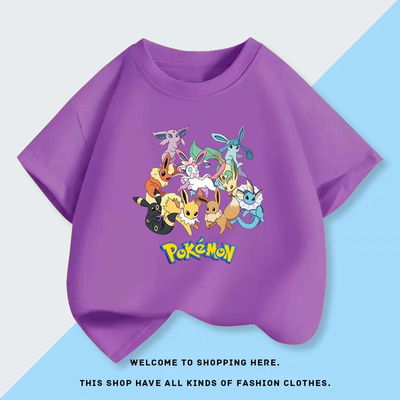 仙子伊布皮卡丘儿童短袖t恤夏季2025新款纯棉男女童装半袖上衣服