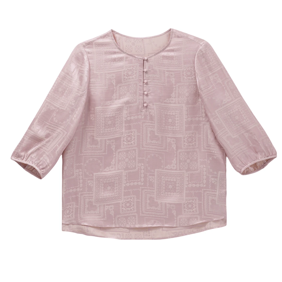 绯霞-YZQS256680新中式桑蚕丝中国风复古时尚气质百搭上衣女装