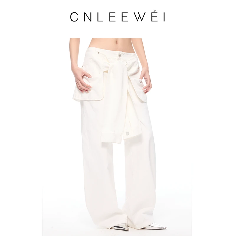 CNLEEWEI2025夏季新款可拆两件套围裹式长裤直筒休闲裤