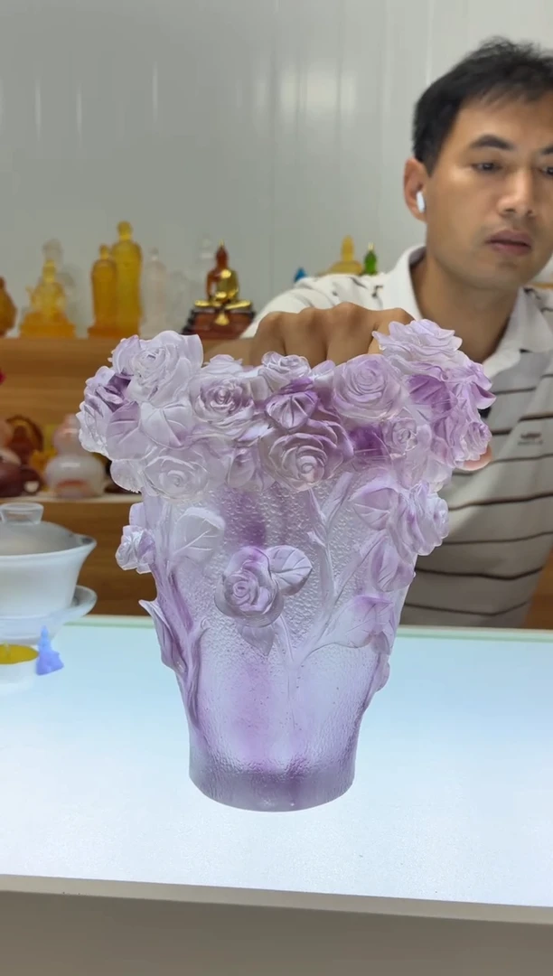 琉璃手工艺品?****天玫瑰花瓶紫色