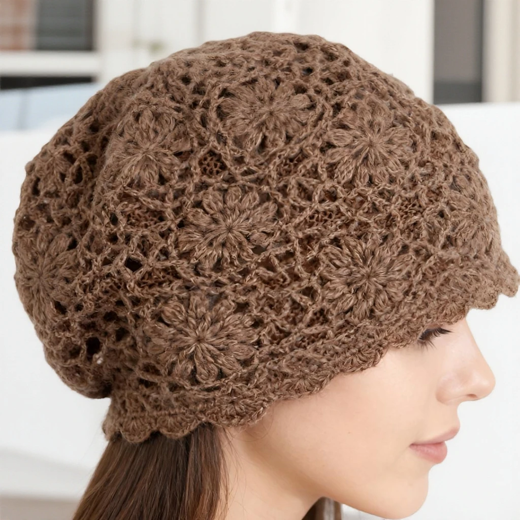 新疆发货posma秋冬帽子头帽优雅针织帽堆堆帽手工钩花帽双层  A