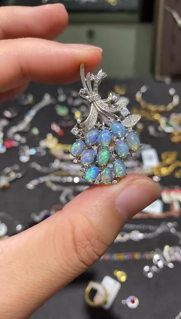 银S925镀金镶嵌欧泊颈饰吊坠