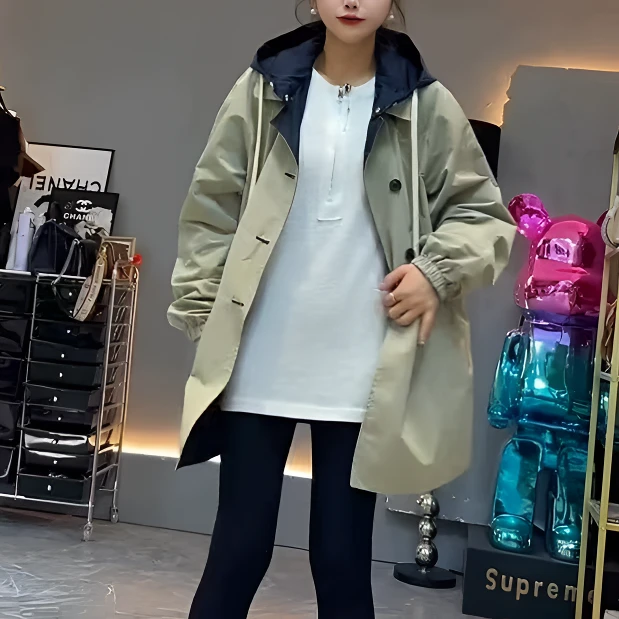 韩版高端廓形小个子短风衣外套女春秋新款休闲通勤英伦风拼色上衣