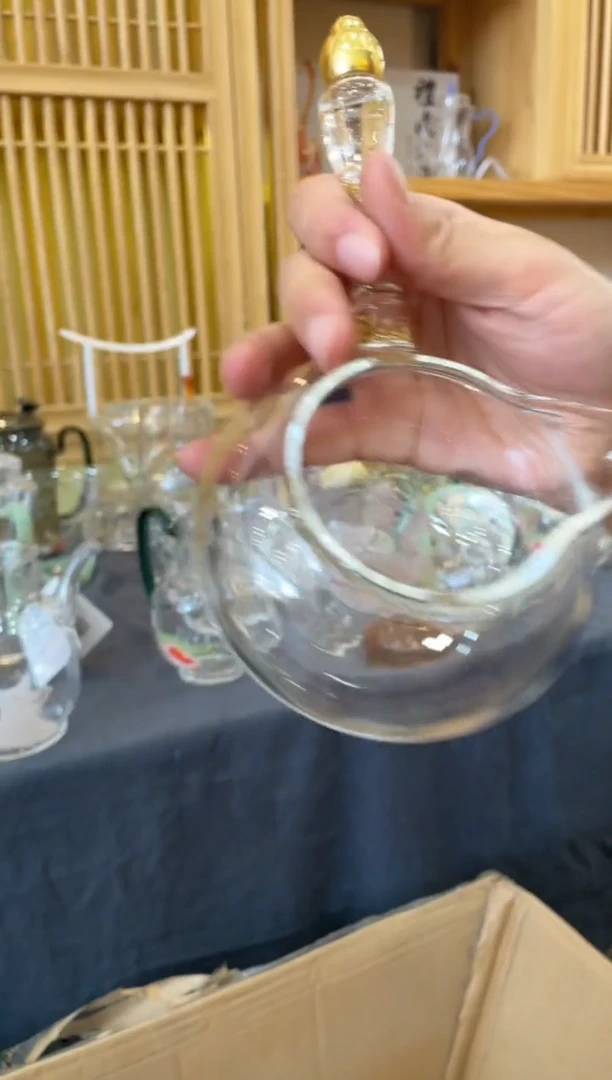 玻璃手工艺品九河鎏金把手侧把公道杯