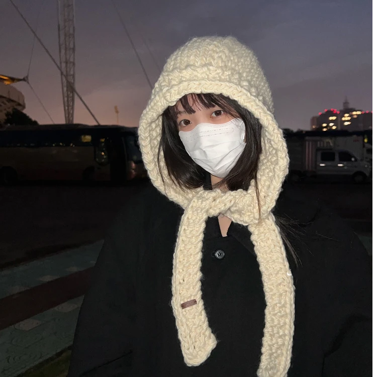 手工粗针织帽子女冬季加厚雷锋帽韩系巴拉克拉法帽保暖围脖护耳帽