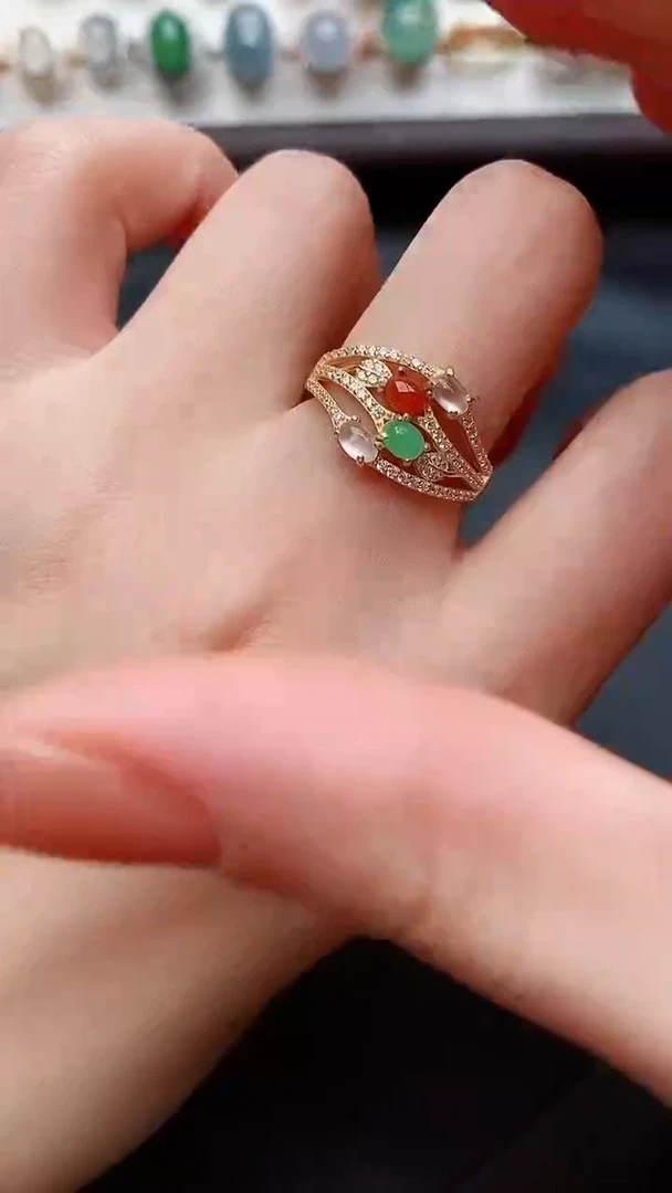 银S925镶嵌戒指翡翠...