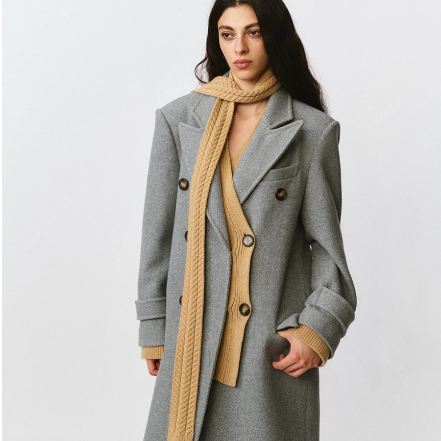 FORDARE 毛织解构拼接围巾羊毛大衣