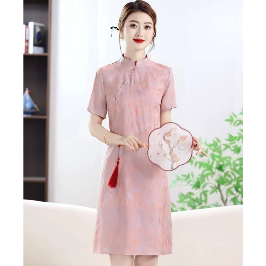 2025夏季复古新中式时尚气质提花优雅显瘦中国风改良旗袍连衣裙