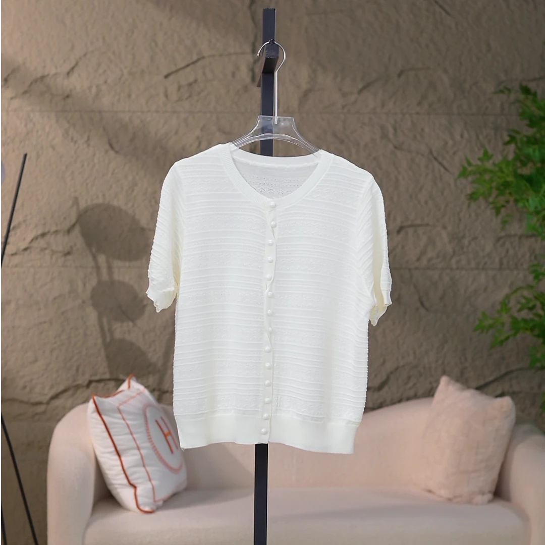 中老年妈妈装兰精天 丝短袖精致纽扣纹理尽显温柔气质上衣-249