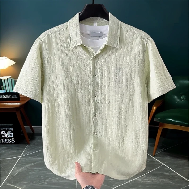 休闲潮牌夏季薄款轻奢高级感短袖衬衫男宽松休闲百搭半袖衬衣上衣